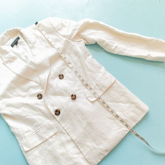 Ann Taylor Off White The Striped Double Breasted Blazer in Linen Cotton Size 6 - Picture 7 of 8